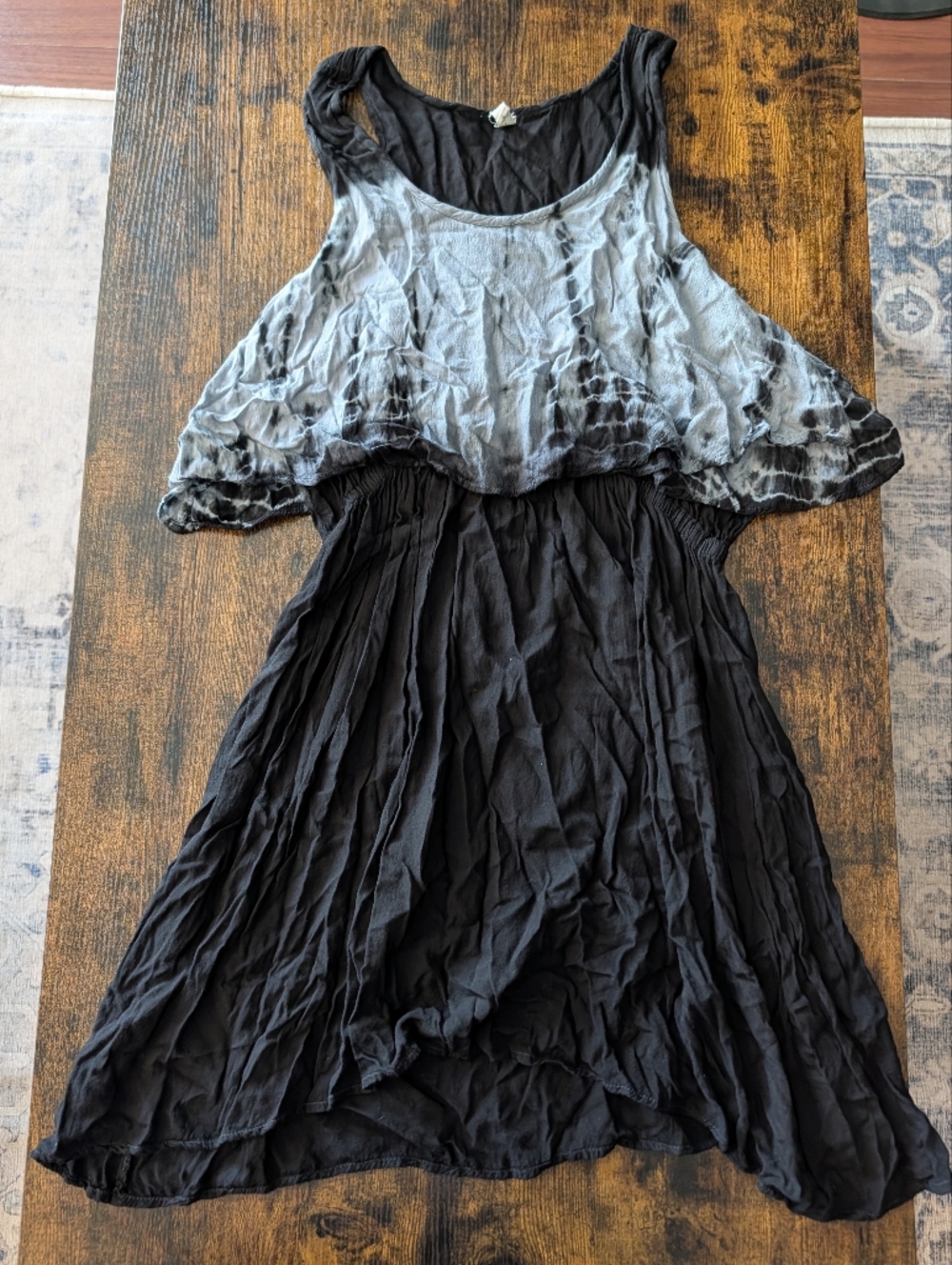 Japna Black and Gray Tie-Dye Layered Mini Dress
